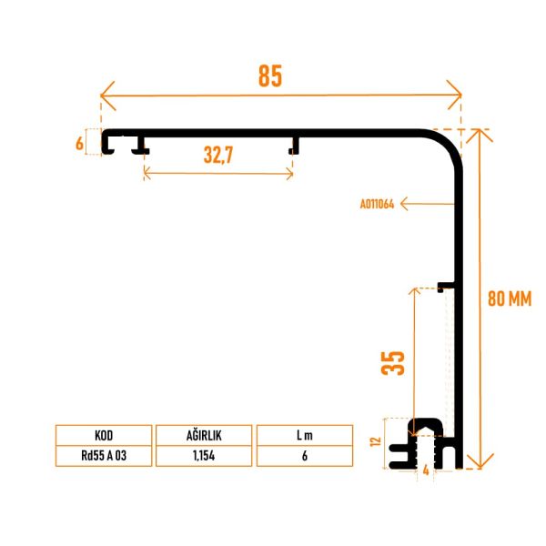 Rd55 A 03 Kasa Adaptör Profili 80 mm