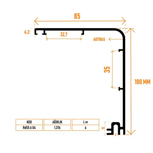 Rd55 A 04 Kasa Adaptör Profili 100 mm - 1
