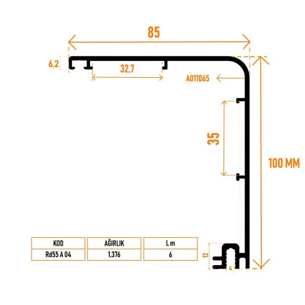 Rd55 A 04 Kasa Adaptör Profili 100 mm