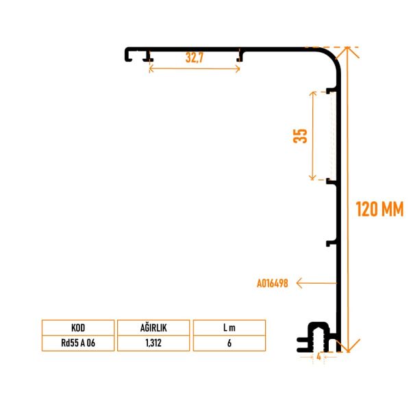 Rd55 A 06 Kasa Adaptör Profili 120 mm