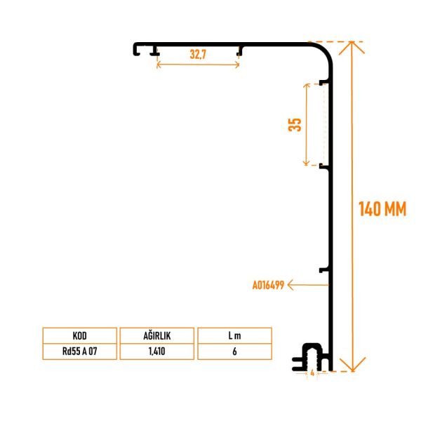 Rd55 A 07 Kasa Adaptör Profili 140 mm