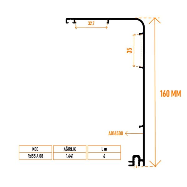 Rd55 A 08 Kasa Adaptör Profili 160 mm - 1