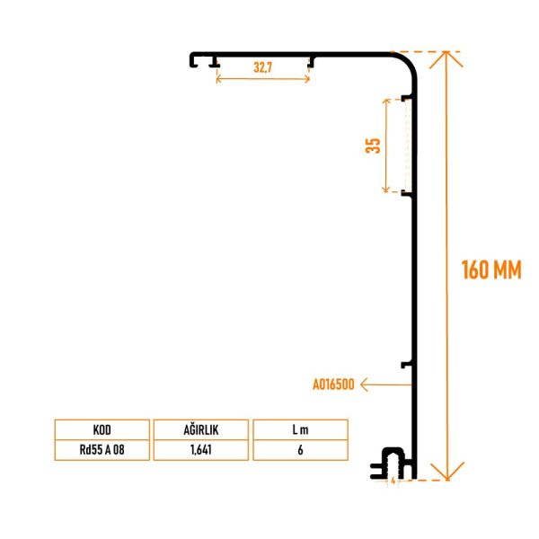 Rd55 A 08 Kasa Adaptör Profili 160 mm