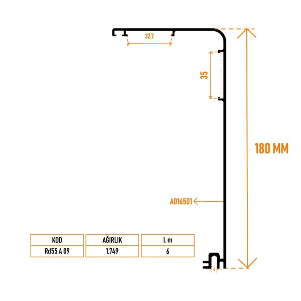 Rd55 A 09 Kasa Adaptör Profili 180 mm - 1