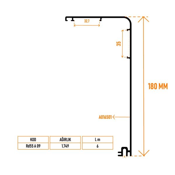 Rd55 A 09 Kasa Adaptör Profili 180 mm