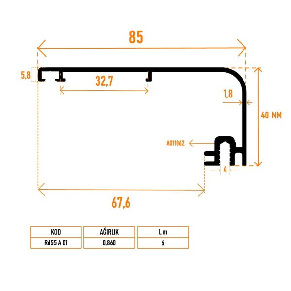 Rd55 A 01 Kasa Adaptör Profili 40 mm